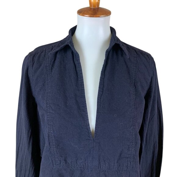 Free People Navy Linen Cotton Blend Deep V Pullover Top Small - Picture 2 of 6